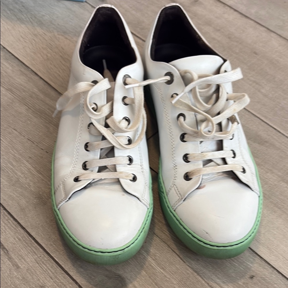 White Sneakers with Green Soles